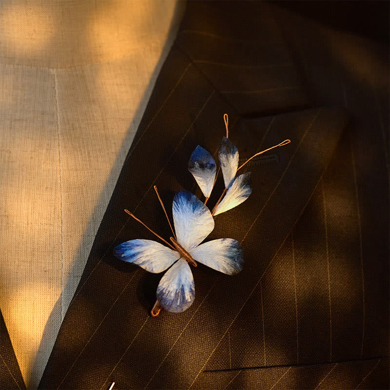 Buddha Stones Broche de mariposa blanca con flor de terciopelo de seda hecho a mano - image 3