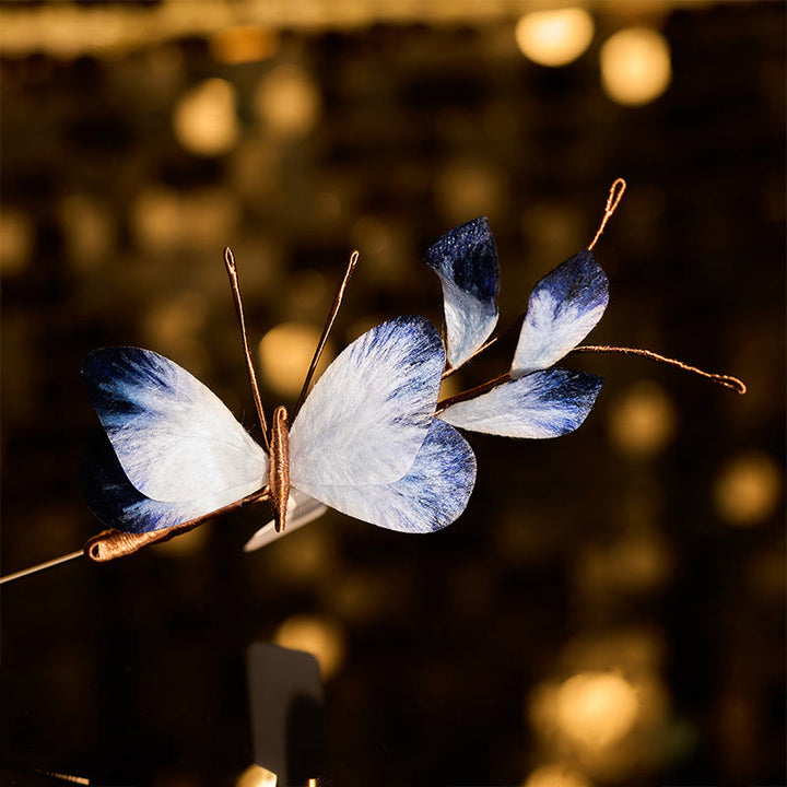 Buddha Stones Broche de mariposa blanca con flor de terciopelo de seda hecho a mano - Mariposa blanca de unos 5,3 x 15 cm - image 0