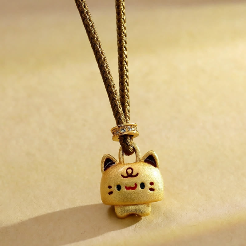 Buddha Stones Colgante de collar con colgante de protección ajustable de cuerda trenzada chapada en oro con diseño de lindo gato en cobre. - Gato (Tamaño del colgante: 2*1,3 cm) - image 1