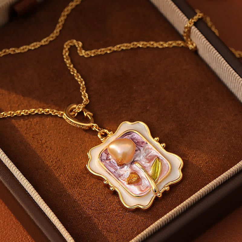 Buddha Stones Collar con colgante de perlas y cobre con pintura al óleo de flores y efecto curativo - image 1