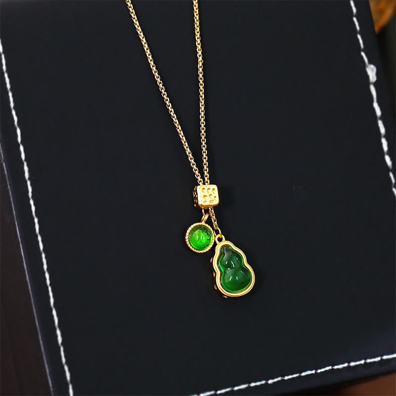 Buddha Stones Colgante de collar de la suerte con diseño de ágata verde calabaza incrustada en cobre. - image 2