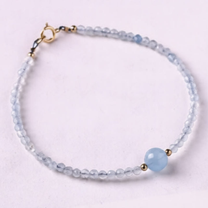 Buddha Stones Pulsera de la paz con cuentas facetadas ultrafinas de aguamarina natural de 2 mm - image 2