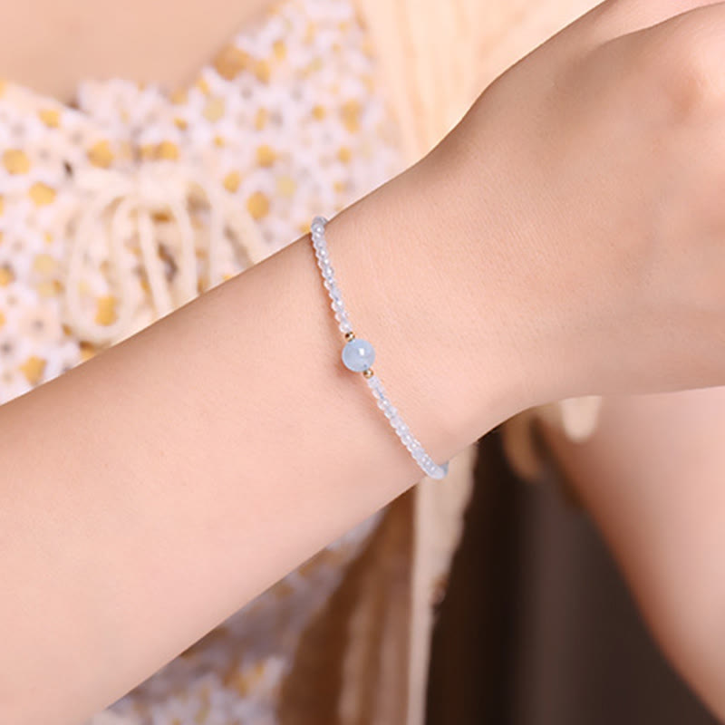 Buddha Stones Pulsera de la paz con cuentas facetadas ultrafinas de aguamarina natural de 2 mm - image 7