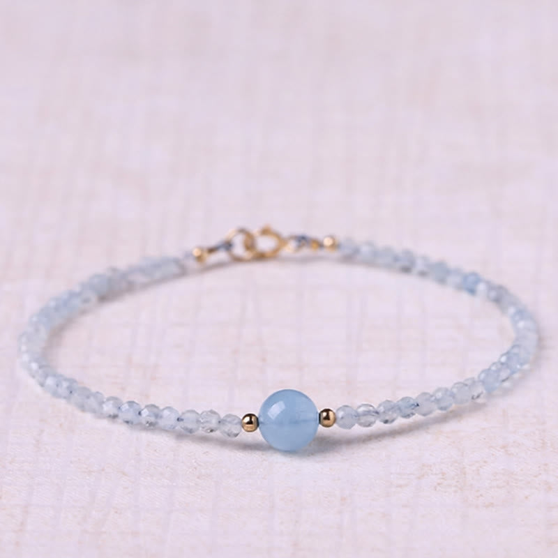 Buddha Stones Pulsera de la paz con cuentas facetadas ultrafinas de aguamarina natural de 2 mm - Aguamarina (Circunferencia de la muñeca: 16 cm) - image 0
