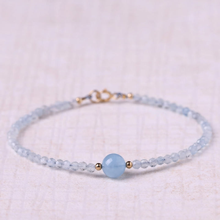 Buddha Stones Pulsera de la paz con cuentas facetadas ultrafinas de aguamarina natural de 2 mm - Aguamarina (Circunferencia de la muñeca: 16 cm) - image 0