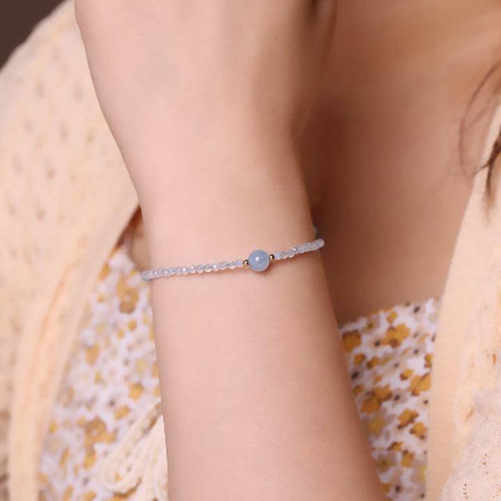 Buddha Stones Pulsera de la paz con cuentas facetadas ultrafinas de aguamarina natural de 2 mm - image 8