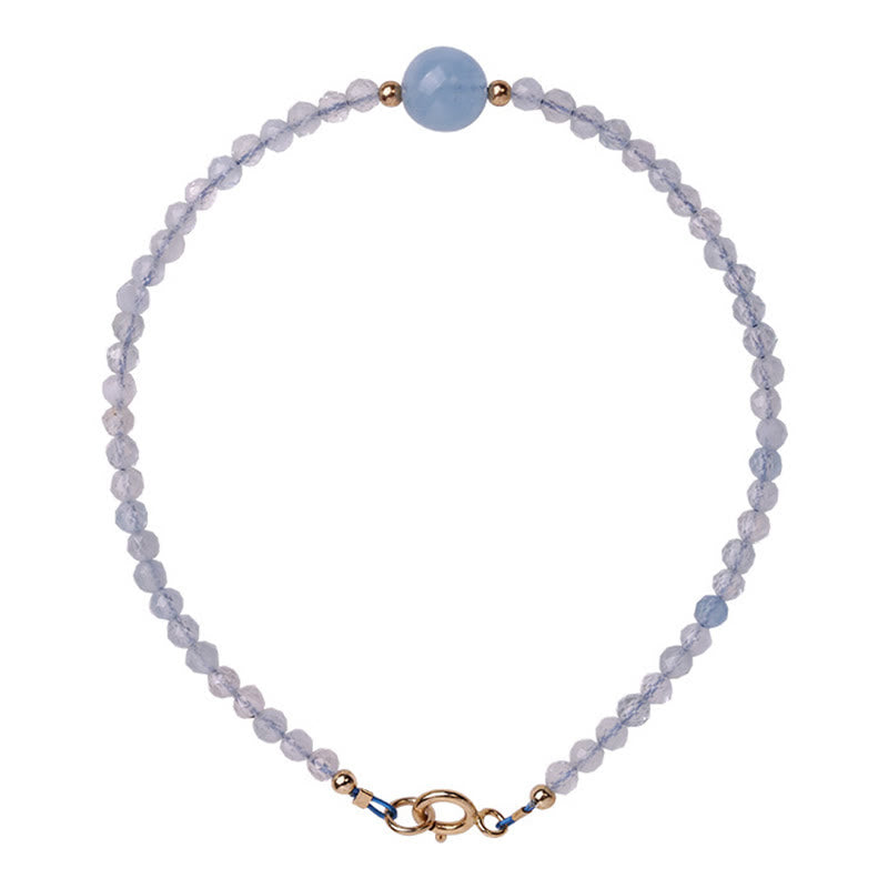 Buddha Stones Pulsera de la paz con cuentas facetadas ultrafinas de aguamarina natural de 2 mm - image 6