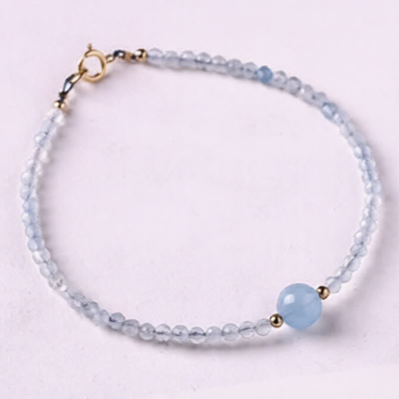 Buddha Stones Pulsera de la paz con cuentas facetadas ultrafinas de aguamarina natural de 2 mm - image 2