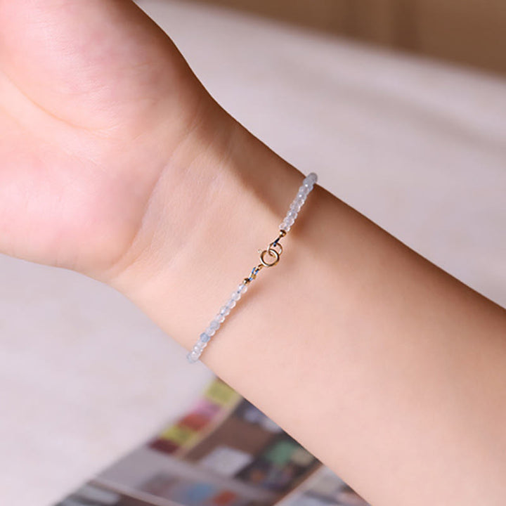 Buddha Stones Pulsera de la paz con cuentas facetadas ultrafinas de aguamarina natural de 2 mm - image 9