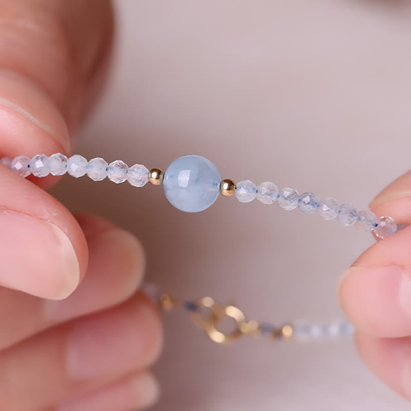 Buddha Stones Pulsera de la paz con cuentas facetadas ultrafinas de aguamarina natural de 2 mm - image 10