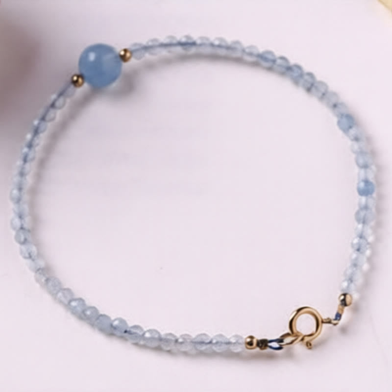 Buddha Stones Pulsera de la paz con cuentas facetadas ultrafinas de aguamarina natural de 2 mm - image 3