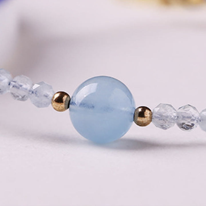 Buddha Stones Pulsera de la paz con cuentas facetadas ultrafinas de aguamarina natural de 2 mm - image 11