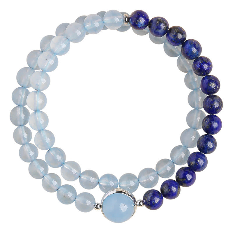 Buddha Stones Pulsera curativa de aguamarina y lapislázuli natural - image 8