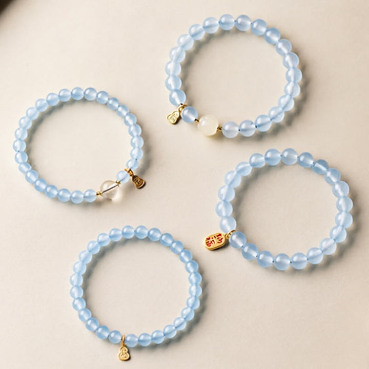 Buddha Stones Pulsera de aguamarina natural con el carácter Fu para la buena fortuna y la sanación - image 9