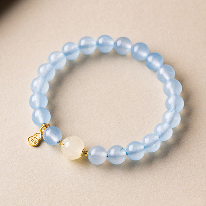 Buddha Stones Pulsera de aguamarina natural con el carácter Fu para la buena fortuna y la sanación - image 3