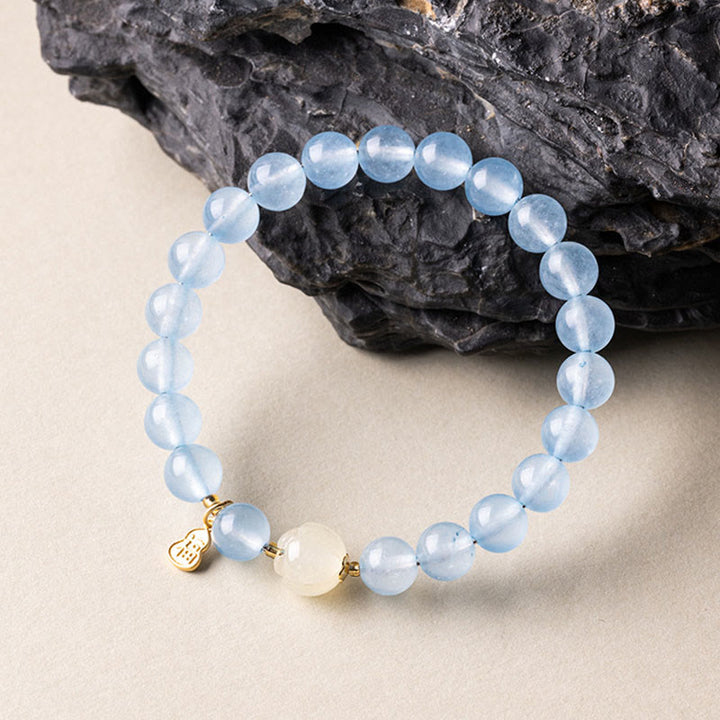 Buddha Stones Pulsera de aguamarina natural con el carácter Fu para la buena fortuna y la sanación - image 2