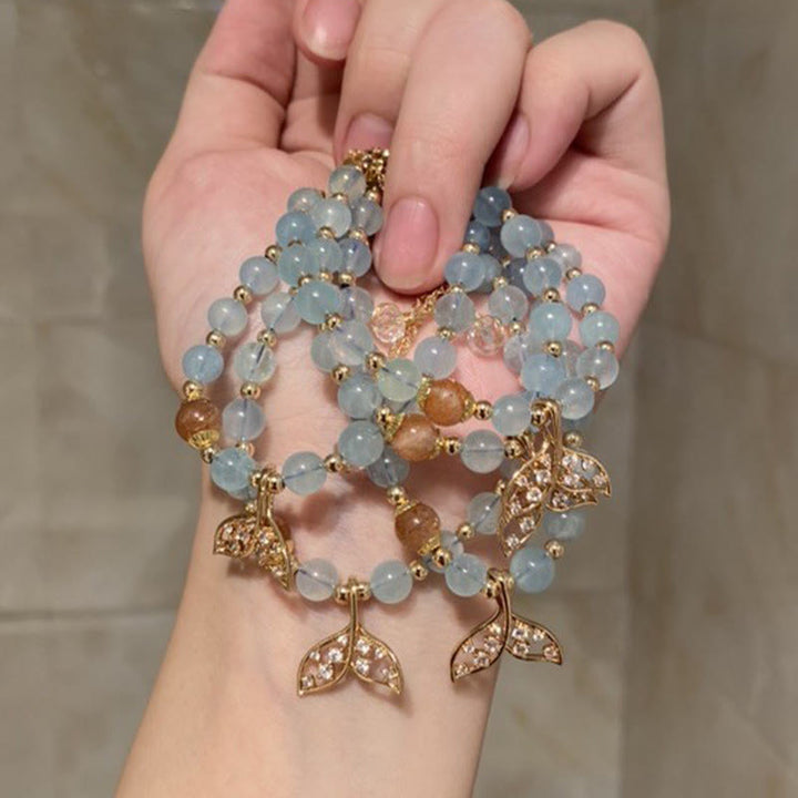 Buddha Stones Pulsera Serenity de cola de pez de cobre chapado en oro con aguamarina natural - image 2