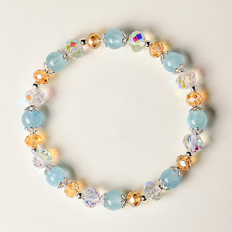 Buddha Stones Pulsera de la paz con cuentas facetadas brillantes de cristal Super Seven de aguamarina natural - Aguamarina de 7 mm (circunferencia de la muñeca: 14-15 cm) - image 0