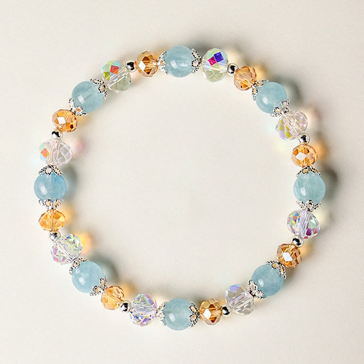 Buddha Stones Pulsera de la paz con cuentas facetadas brillantes de cristal Super Seven de aguamarina natural - Aguamarina de 7 mm (circunferencia de la muñeca: 14-15 cm) - image 0