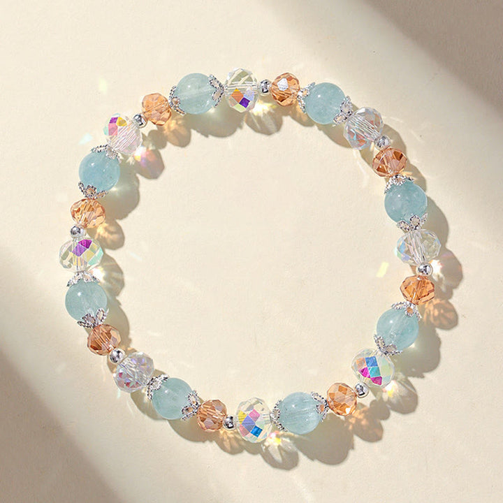 Buddha Stones Pulsera de la paz con cuentas facetadas brillantes de cristal Super Seven de aguamarina natural - image 2