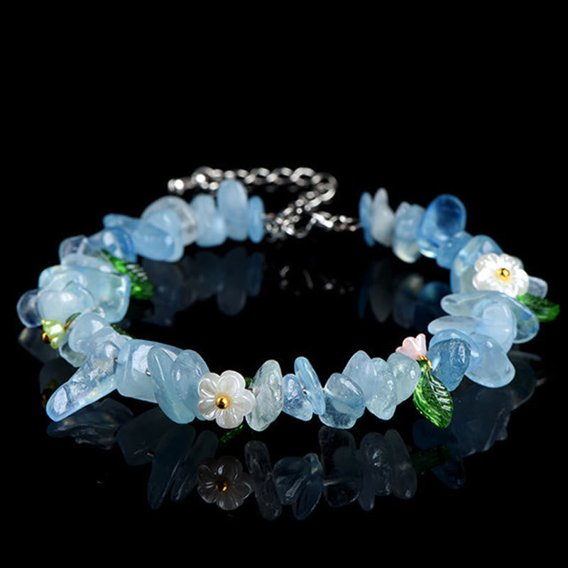 Buddha Stones Pulsera Serenity con aguamarina natural, peridoto, cuarzo fresa y varios cristales. - Hoja verde aguamarina (circunferencia de la muñeca: 15-20 cm) - image 0