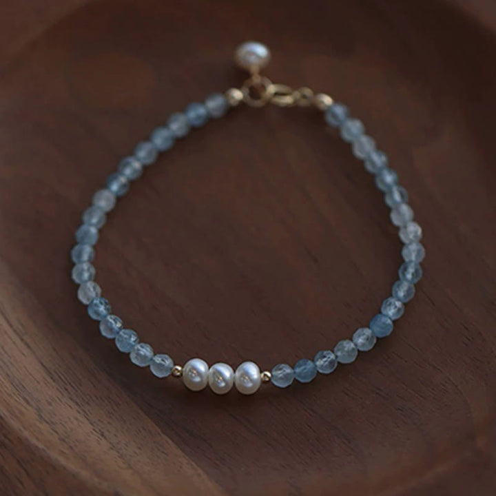 Buddha Stones Pulsera Serenity de perlas finas de aguamarina natural de 4 mm - image 7