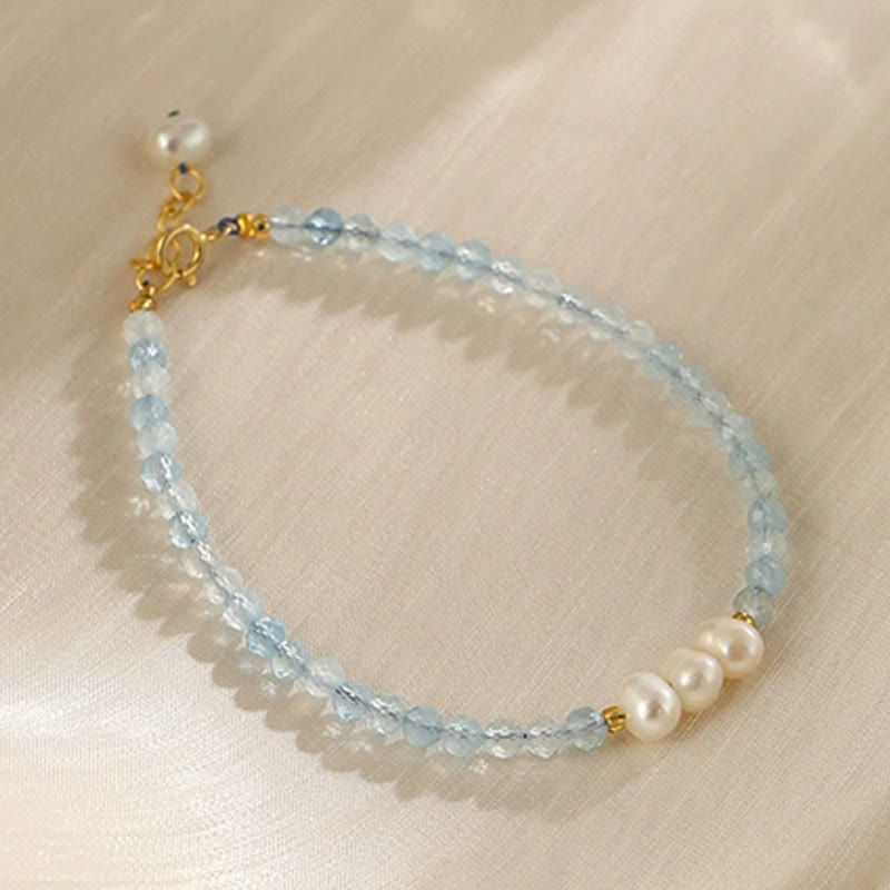 Buddha Stones Pulsera Serenity de perlas finas de aguamarina natural de 4 mm - Perla aguamarina (circunferencia de la muñeca: 13-18 cm) - image 1
