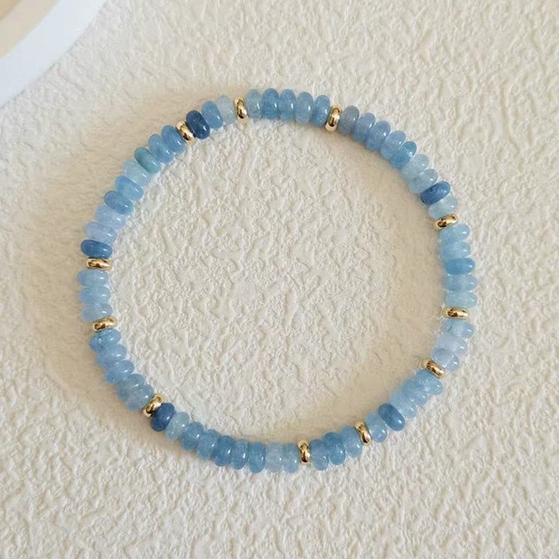 Buddha Stones Pulsera Serenity de perlas finas de aguamarina natural de 4 mm - Aguamarina (Circunferencia de la muñeca: 15-16 cm) - image 0