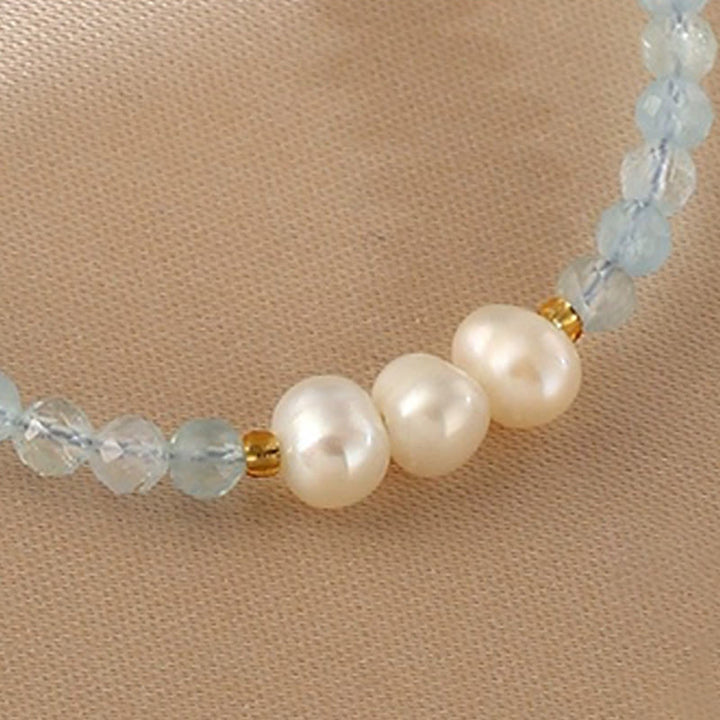 Buddha Stones Pulsera Serenity de perlas finas de aguamarina natural de 4 mm - image 8