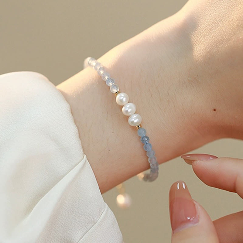 Buddha Stones Pulsera Serenity de perlas finas de aguamarina natural de 4 mm - image 8