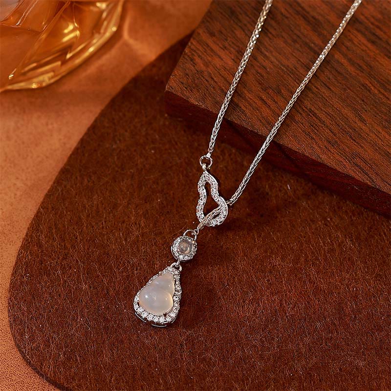 Buddha Stones Colgante de collar con forma de calabaza doble, calcedonia y cobre. - image 2