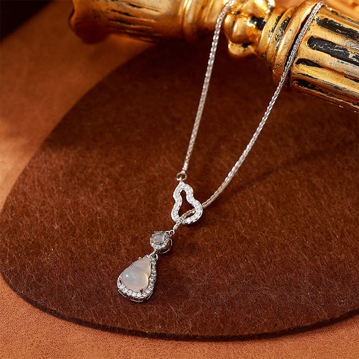 Buddha Stones Colgante de collar con forma de calabaza doble, calcedonia y cobre. - image 3