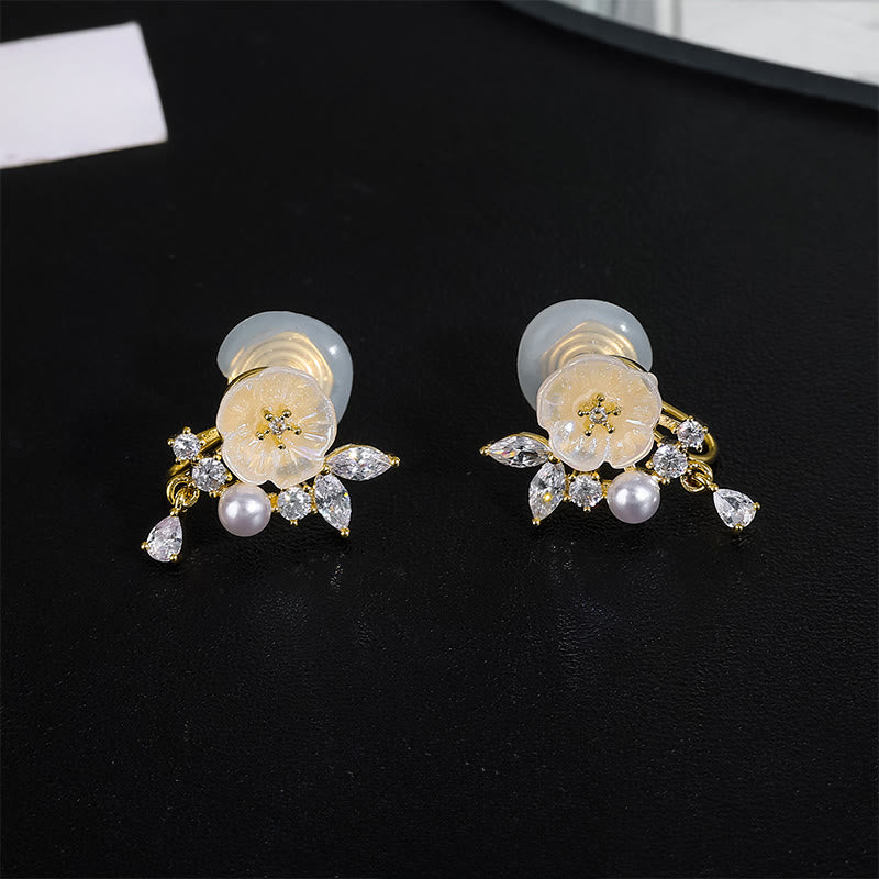 Buddha Stones Pendientes de clip con forma de rosa blanca y circonita de cobre. - Pendientes de clip - image 7