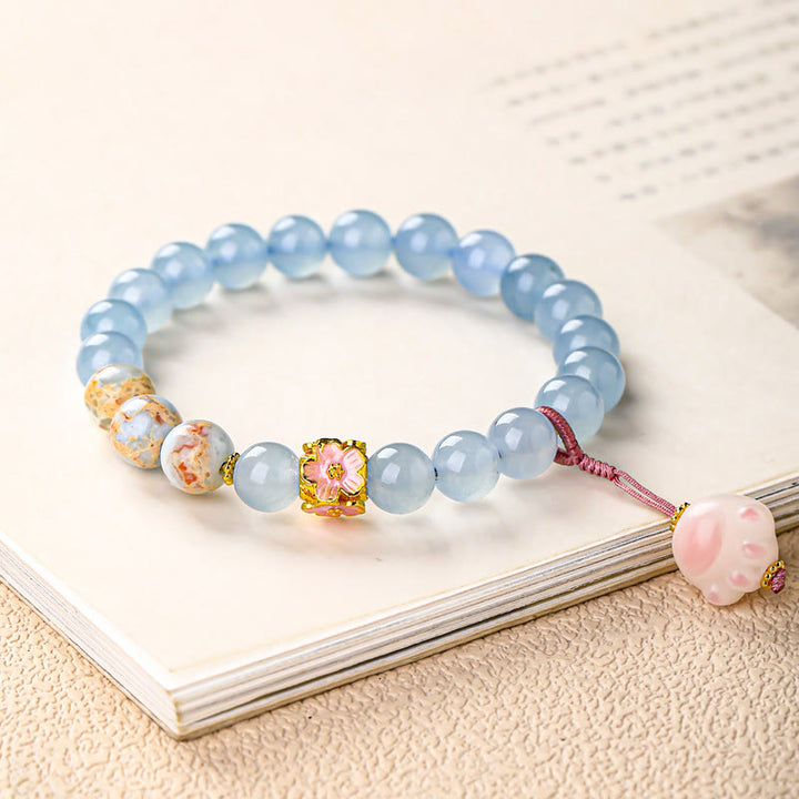 Buddha Stones Pulsera curativa con forma de pata de gato y calcedonia azul Fu - image 1
