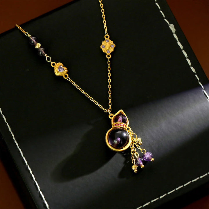 Buddha Stones Colgante de collar de meditación con borla de calabaza, amatista y cadena de cobre. - image 0