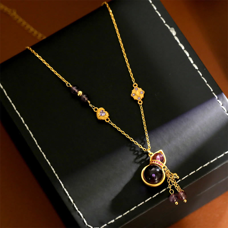 Buddha Stones Colgante de collar de meditación con borla de calabaza, amatista y cadena de cobre. - Calabaza (Tamaño del colgante: Aproximadamente 3*1,4 cm) - image 1