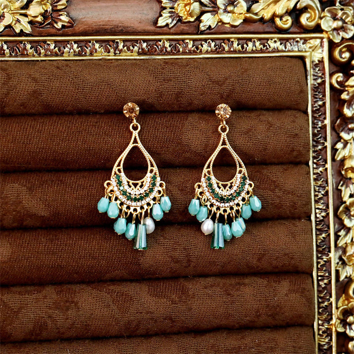 Buddha Stones Pendientes colgantes calados de cobre con borla en forma de lágrima para el autocuidado - image 3