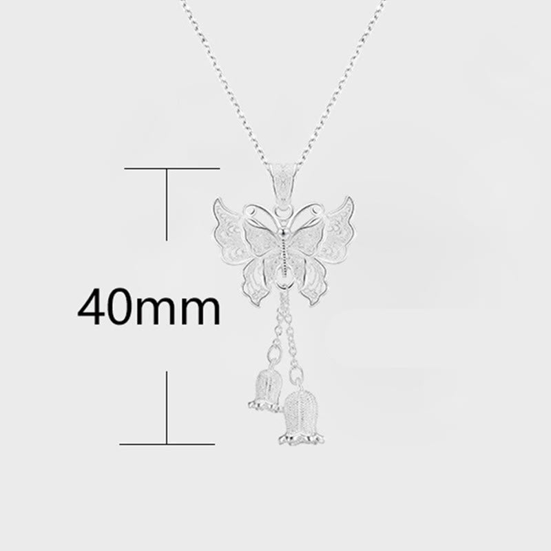 Buddha Stones Colgante de plata de ley 999 con mariposa y lirio del valle, símbolo de la libertad. - image 8