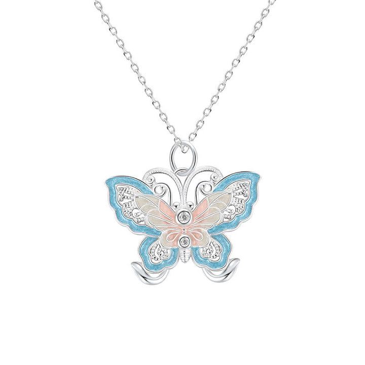 Buddha Stones Colgante de mariposa de plata de ley 999 con esmalte azul para protección. - image 8