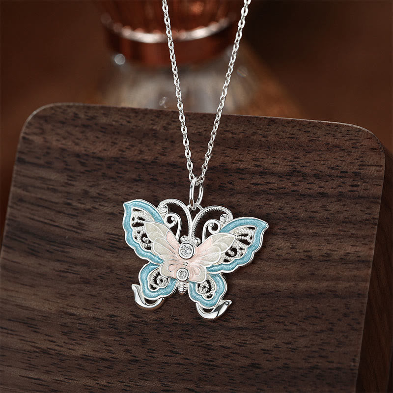 Buddha Stones Colgante de mariposa de plata de ley 999 con esmalte azul para protección. - image 2