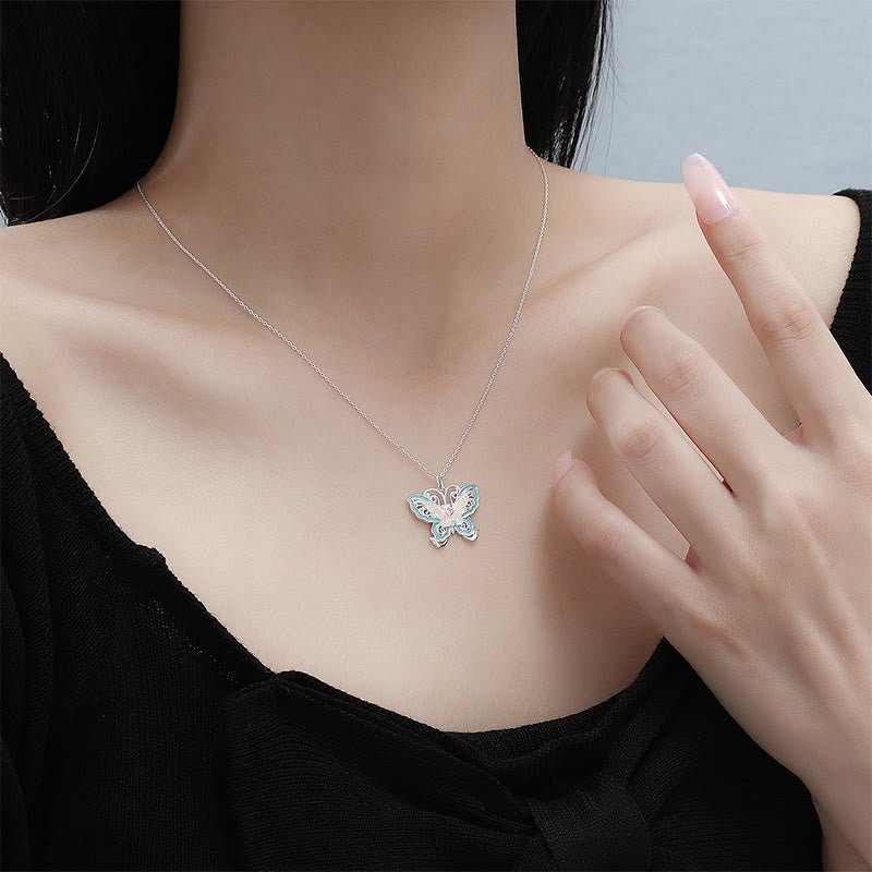 Buddha Stones Colgante de mariposa de plata de ley 999 con esmalte azul para protección. - image 3