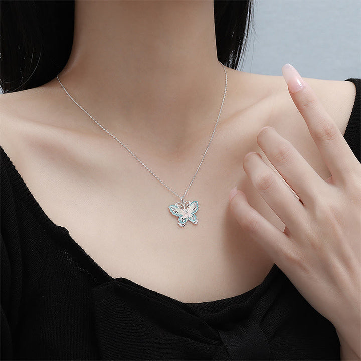 Buddha Stones Colgante de mariposa de plata de ley 999 con esmalte azul para protección. - image 3