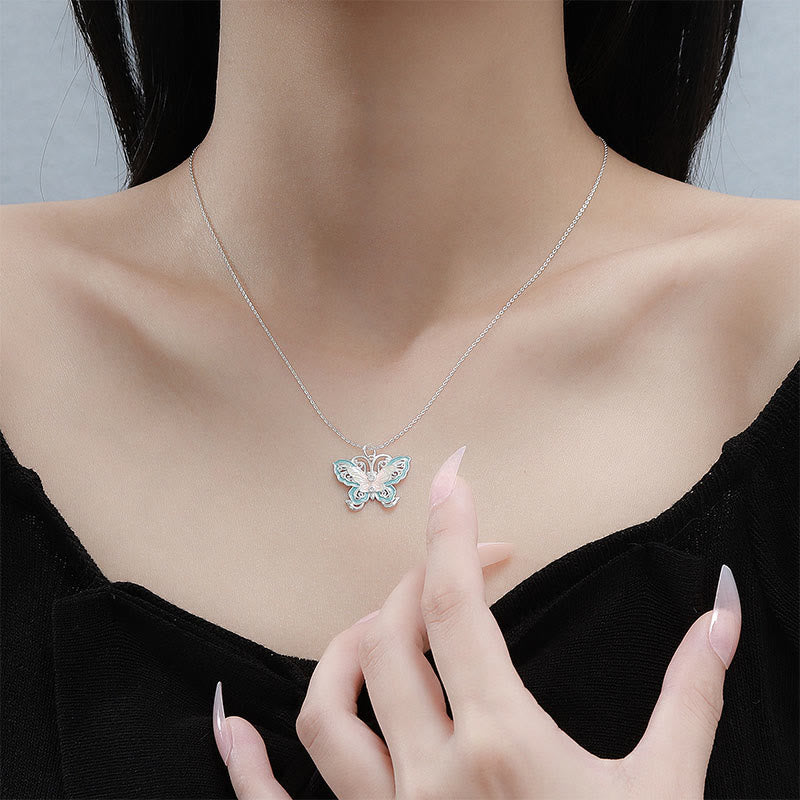 Buddha Stones Colgante de mariposa de plata de ley 999 con esmalte azul para protección. - image 4