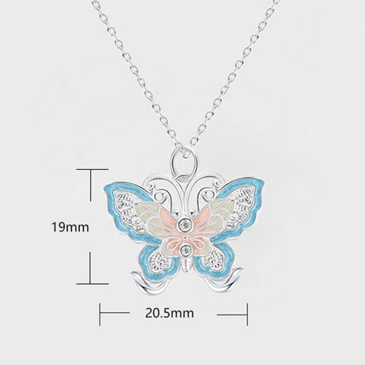 Buddha Stones Colgante de mariposa de plata de ley 999 con esmalte azul para protección. - image 7