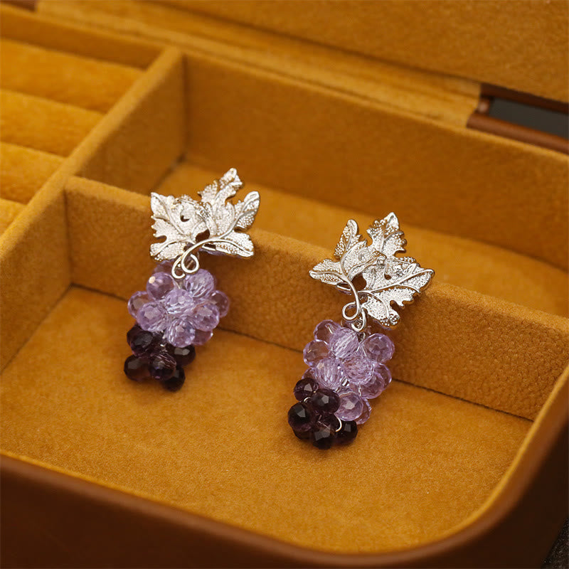 Buddha Stones Pendientes de cobre con diseño de hojas de uva moradas que simbolizan la riqueza - image 3