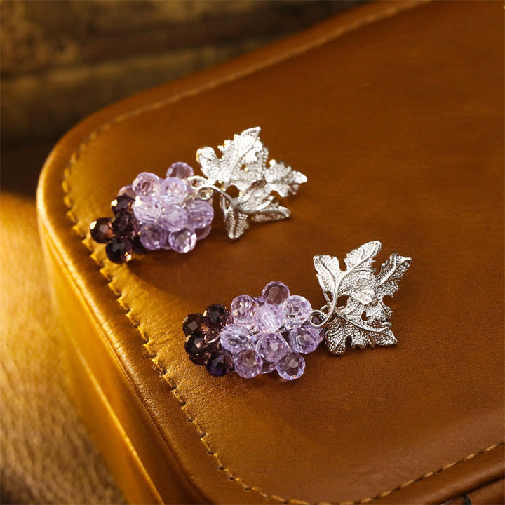 Buddha Stones Pendientes de cobre con diseño de hojas de uva moradas que simbolizan la riqueza - image 2