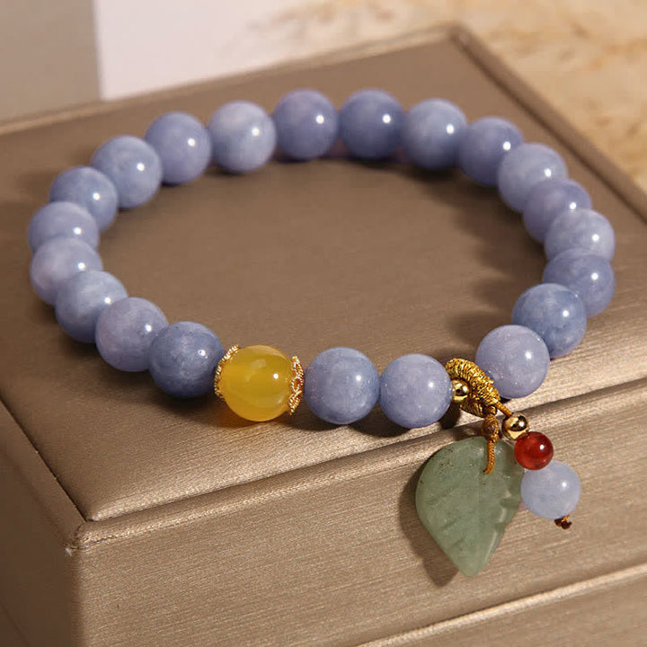 Pulsera con dijes curativos de hojas de jade, aguamarina y Buddha Stones - image 2