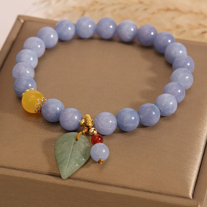 Pulsera con dijes curativos de hojas de jade, aguamarina y Buddha Stones - image 3
