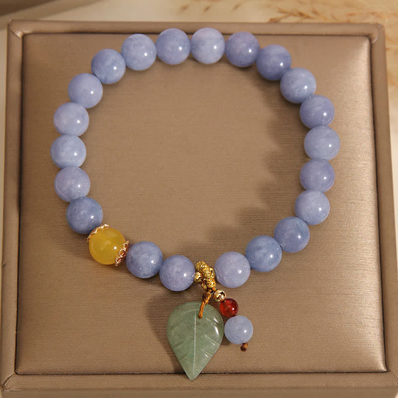 Pulsera con dijes curativos de hojas de jade, aguamarina y Buddha Stones - image 1