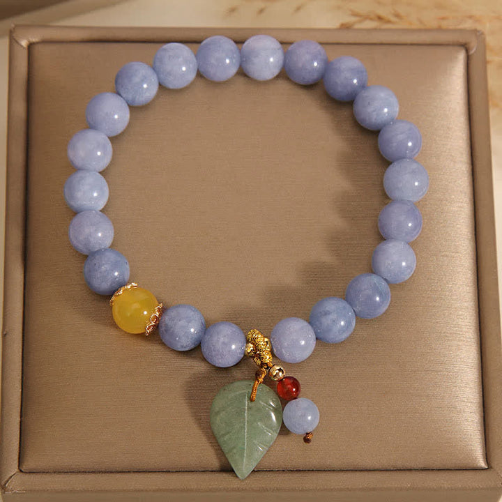 Pulsera con dijes curativos de hojas de jade, aguamarina y Buddha Stones - image 1